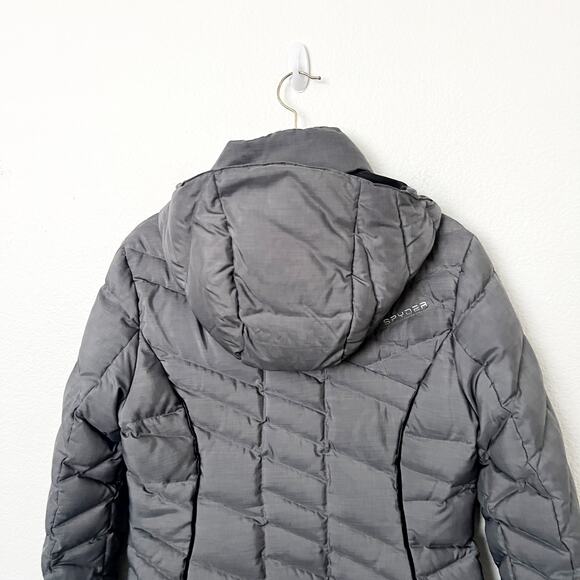 [Spyder] Gray Timeless Long Down Filled Hooded Puffer Jacket Winter Coat Small S - Picture 4 of 11